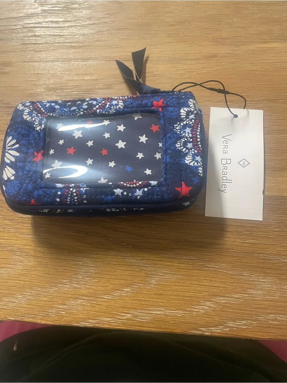 Vera Bradley Quilted Wristlet Wallet in Navy, Red & White Star Paisley